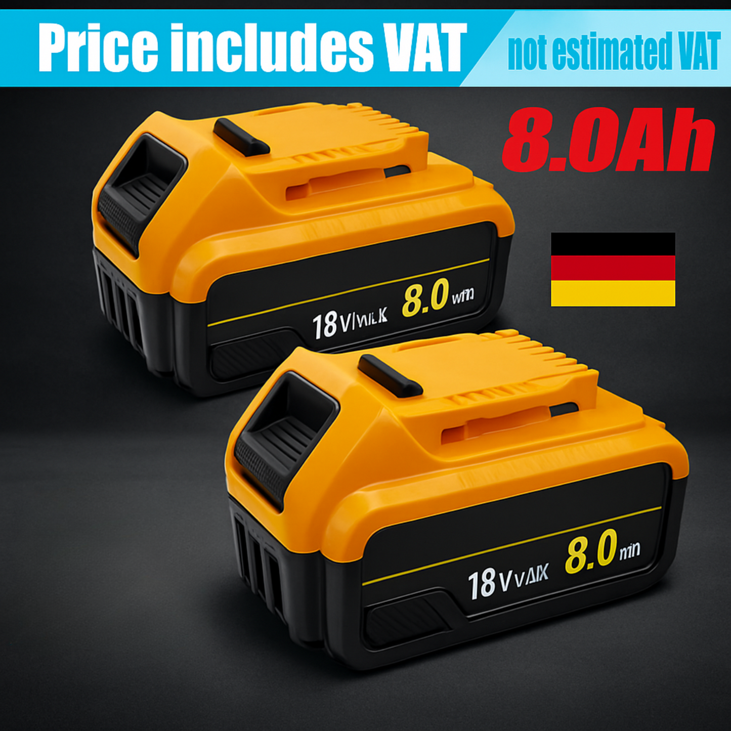 x4 PowerMax 8000mAh Battery™ – 20V MAX Dewalt-Compatible Lithium-Ion Batteries (4-Pack High-Capacity Upgrade)