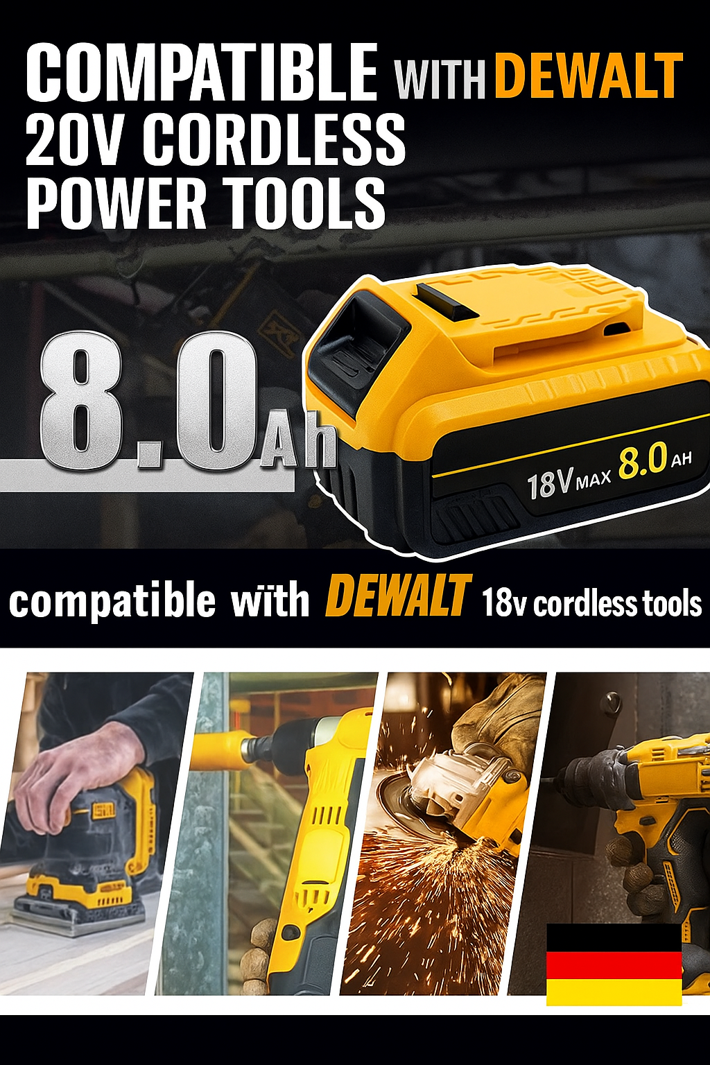 x4 PowerMax 8000mAh Battery™ – 20V MAX Dewalt-Compatible Lithium-Ion Batteries (4-Pack High-Capacity Upgrade)