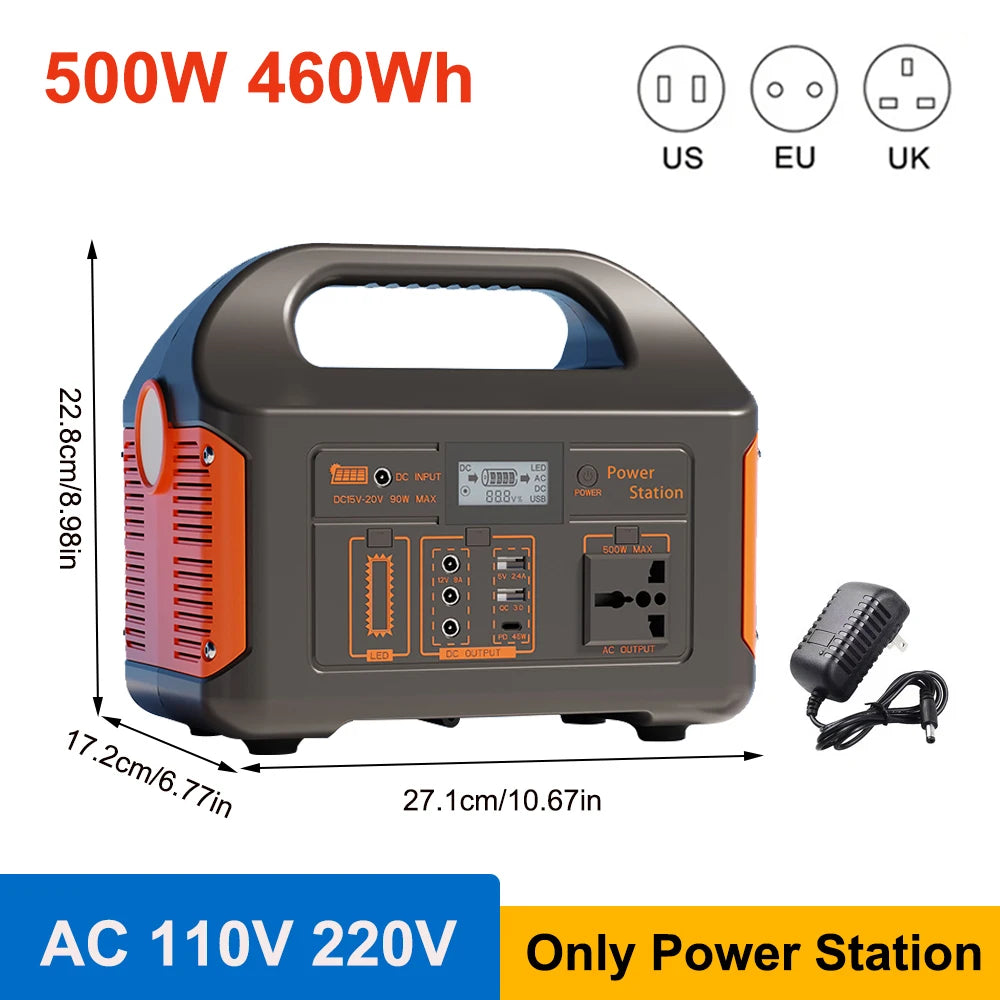 Booked Builders 460Wh Portable Power Station – LiFePO4 Solar Generator with Dual 110V/220V Output & LED Light for Camping, RV, and Home Backup