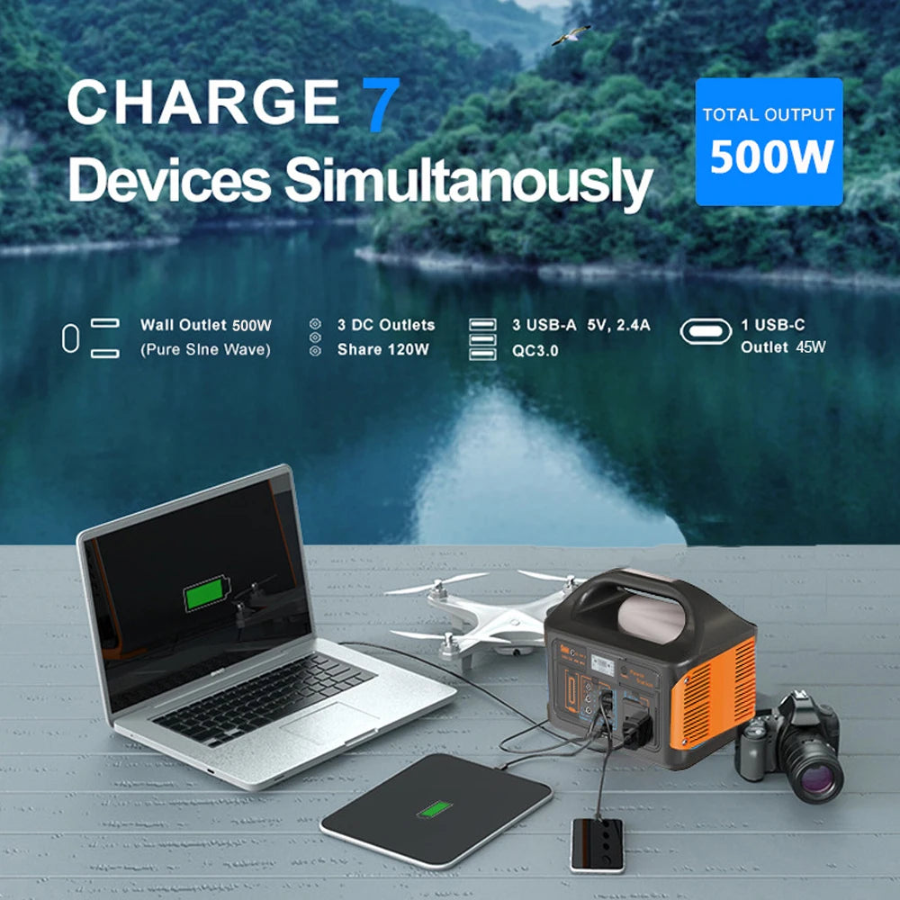 Booked Builders 460Wh Portable Power Station – LiFePO4 Solar Generator with Dual 110V/220V Output & LED Light for Camping, RV, and Home Backup