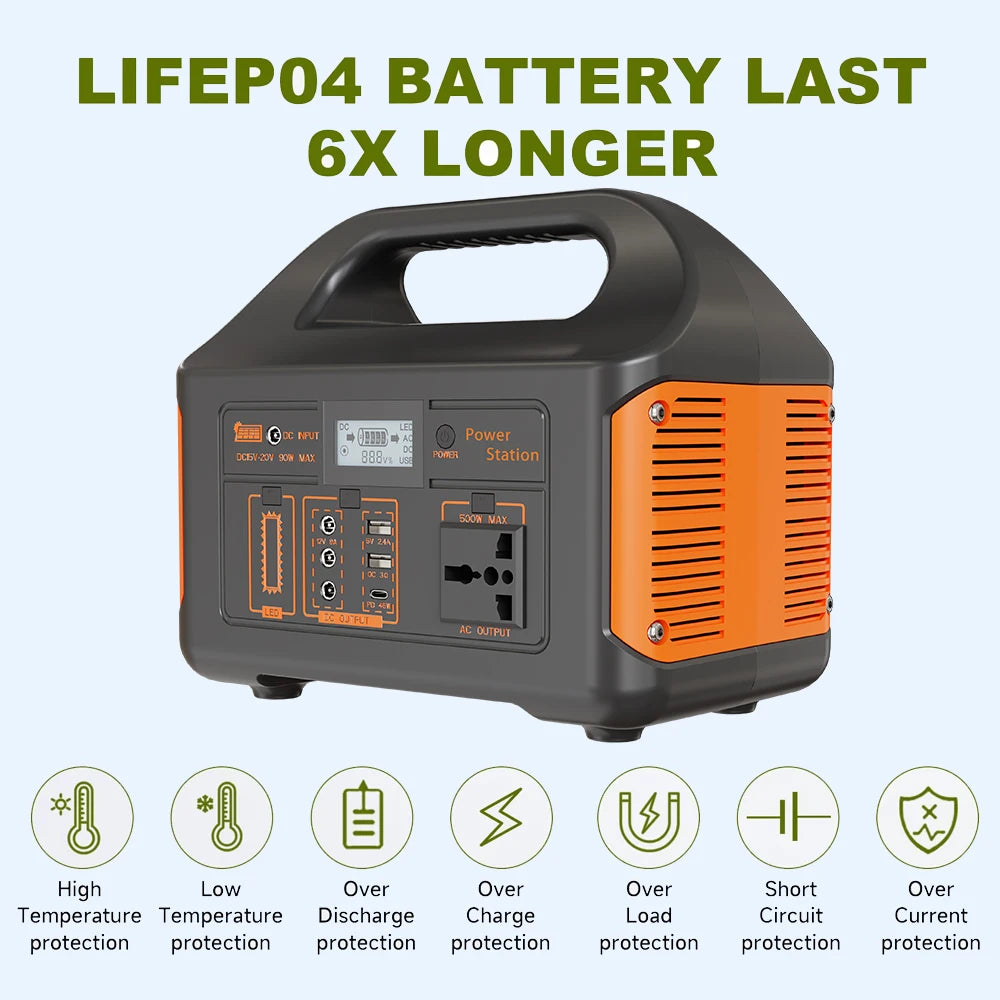 Booked Builders 460Wh Portable Power Station – LiFePO4 Solar Generator with Dual 110V/220V Output & LED Light for Camping, RV, and Home Backup