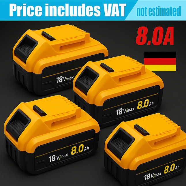 PowerMax 20V MAX 8000mAh Lithium-Ion Battery 4-Pack (Dewalt Compatible)