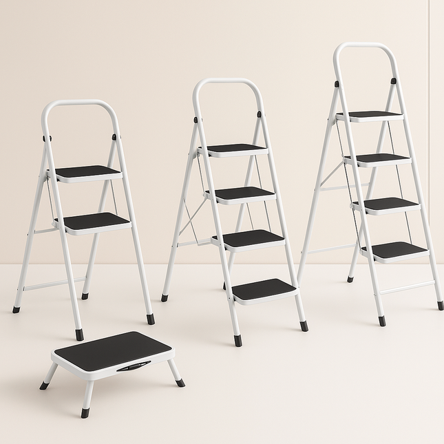 Folding Step Stool Ladder Heavy-Duty Steel, Non-Slip, Portable Design