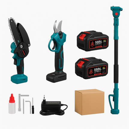 Premium Telescoping Electric Chainsaw & Shears – 2-in-1 Cordless Tree Trimmer with Adjustable Pole for High Branch Cutting