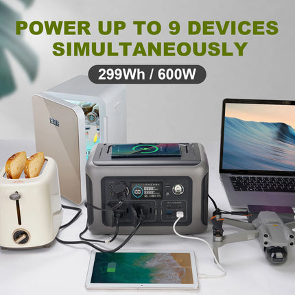 Booked Builders R600 Portable Powerstation – 600W 299Wh LiFePO4 Solar Generator for Home Backup, Camping & RV