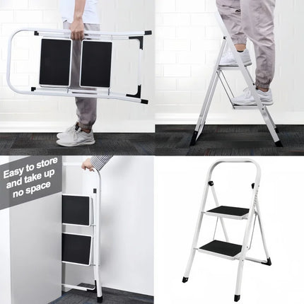 Folding Step Stool Ladder Heavy-Duty Steel, Non-Slip, Portable Design