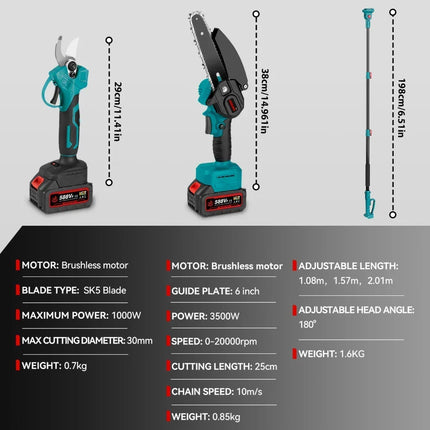 Premium Telescoping Electric Chainsaw & Shears – 2-in-1 Cordless Tree Trimmer with Adjustable Pole for High Branch Cutting