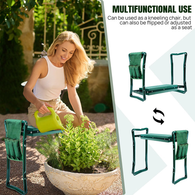 Comfort Garden Kneeler Seat™ – Foldable Garden Bench with Soft Foam Pad & Tool Pouch for Easy Kneeling & Sitting