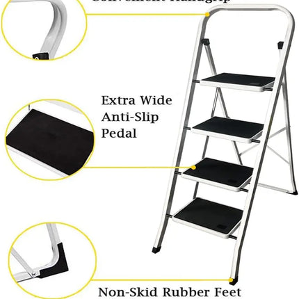 Folding Step Stool Ladder Heavy-Duty Steel, Non-Slip, Portable Design