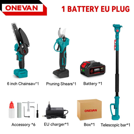 Premium Telescoping Electric Chainsaw & Shears – 2-in-1 Cordless Tree Trimmer with Adjustable Pole for High Branch Cutting